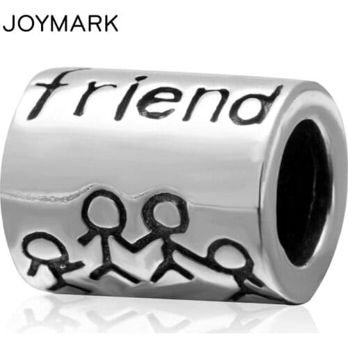 9.26*7.3mm Friend Family Engraved Character Vintage Authentic Sterling Silver Tube Charm Beads Fit European Bracelets SAPB3147