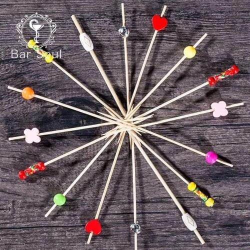 Bar Soul Cocktail Picks 100pcs Bamboo Fruit Picks Creative Cocktail Decorations Various Shapes Food Fork Sticks