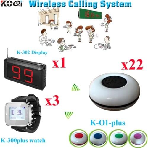 Wireless Table Call Bell Service System For Restaurant From China Supplier (1 display with 3 watch and 22 call buzzer)