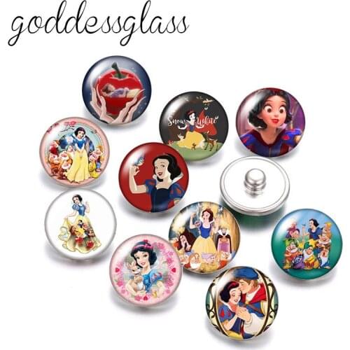 Disney Princess Snow White Seven Dwarfs 10pcs Round photo 18mm snap buttons for 18mm snap necklace DIY jewelry