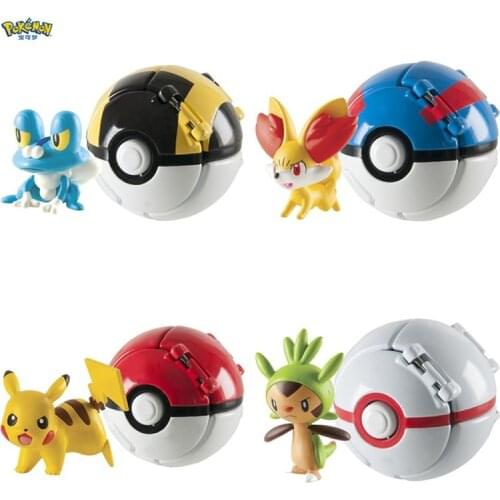 TAKARA TOMY Pokemon Elf Ball Pikachu Four Cartoon Movie Animation Pikachu Action Figures Model Educational Toys Kids Toy Gift