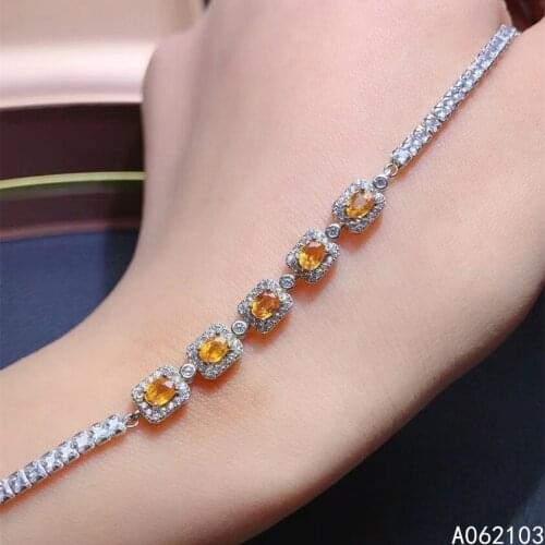 KJJEAXCMY fine jewelry 925 sterling silver inlaid natural yellow sapphire women fashion simple gem hand bracelet support detecti