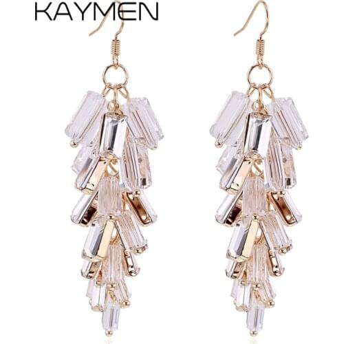 KAYMEN Luxury Handmade Crystals Grape Shape Drop Earrings For Girls Fashionable Strands Glass Stones Statement Earrings EA-04216