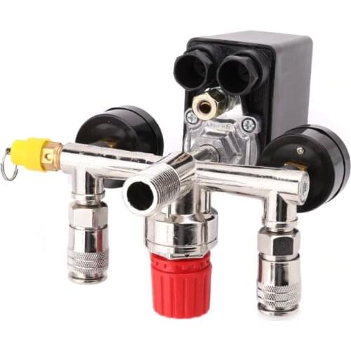 Air Compressor Pressure Control Switch Valve 0.5-1.25MPa With Manifold Regulator & Gauges