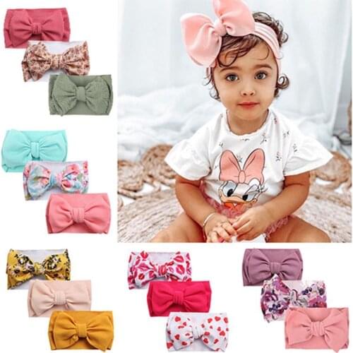 3Pcs Baby Headband Cute Floral Bows Baby Girl Headbands Elastic Bowknot Newborn Waffle Bow Hair Band Turban Set Hair Accessories