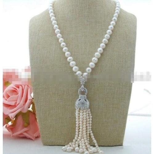 Beautiful 23" 7-8 mm White Pearl Pendant Necklace