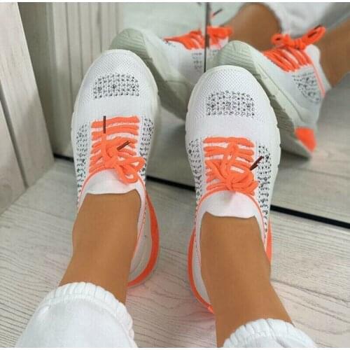 Women Sneakers Lace Up Crystal Vulcanized Shoes Woman Breathable Casual Mesh Light Ladies Flat Shoes Nice Female Footwear