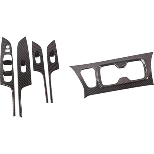 Water Cup Holder Cover Trim Frame Sticker with Window Glass Lift Switch Button Panel Cover Trim Sticker ,Carbon Fibre