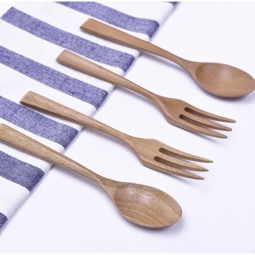 Japan Style Wooden Spoon Fork Teaspoon Condiment Utensil Coffee Milk Spoon Kids Ice Cream Scoop Tableware Tool Kitchen Cooking