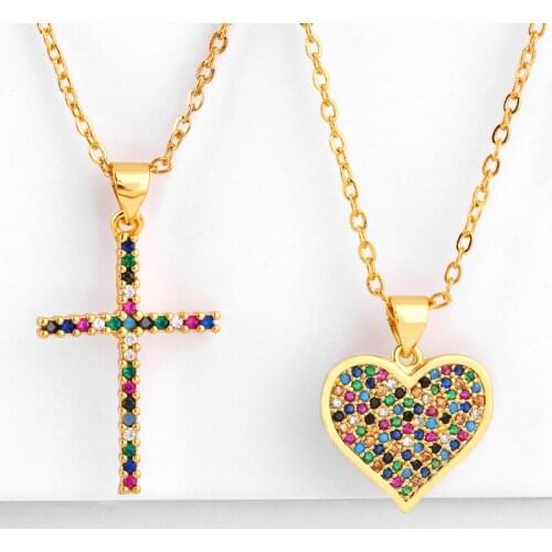 Love Color Couple Pendant Gold Cross Necklace 2021 Fashion Women Diy Cubic Zircom Naszyjniki Damskie Chain Tassel Necklaces