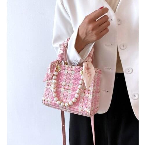 Fashion Purse Messenger Bag Simple Women Totes Ribbon Handbag Pearl Ladies Shoulder Bag Vintage Crossbody Bag for Women 2021