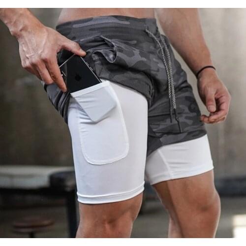 Mens Running Shorts 2 In 1 Sports Shorts Male double-deck Soccer Workout Jogging Short Pants Quick Dry Gym Sport Fitness Shorts