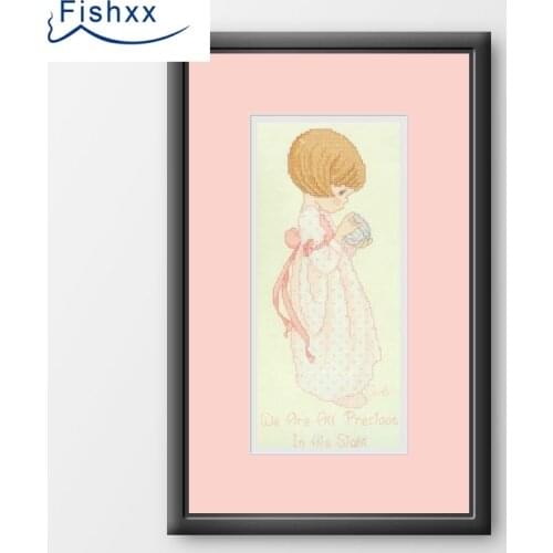 Fishxx Cross Stitch 14CT Kit European Style Childrens Bedroom Paintings H140 Cute Girl Beautiful Figure Hand Sewing Embroidery