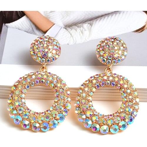 New Shiny Earrings Fashion Accessories Simple Design Round Crystal Temperament Statement Jewelry Wholesale Brincos