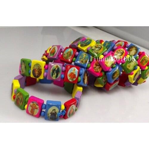 Wholesale 24 pcs Jesus Elasticity wooden bracelets Jewelry job lots Mix