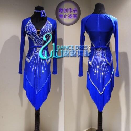 Latin dance dress women girls The latest style Sexy Latin dance apparel Latin dance dress Royal Blue latin dance dress
