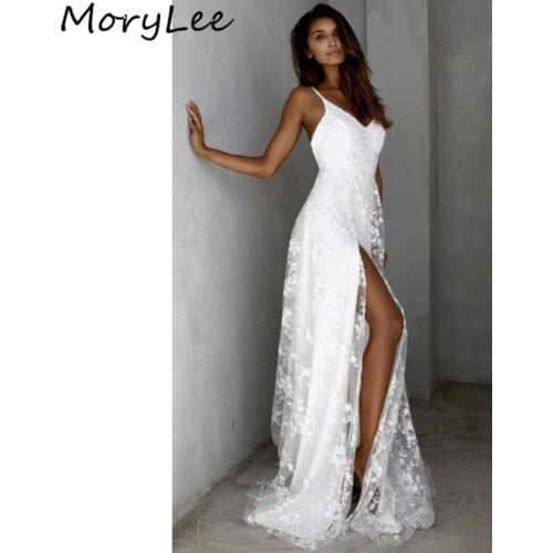 Prom Dresses V-Neck Spaghetti Straps A-Line Side Slit Tulle Lace Applique Backless Prom Dresses vestidos de fiesta de noche