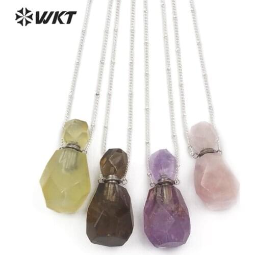 WT-N1145 Yellow Citrines Smokey Amethysta Rose Crystal Necklace Perfume Bottle Shape Pendant Healing Quartz Necklace