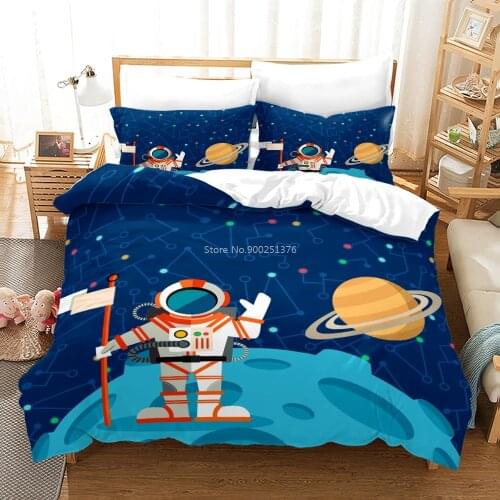 Astronaut Planet 3D Cartoon Printed Quilt Cover Set Duvet Cover Set Twin Full Queen King Size Bedding Set Home Textile for Kids