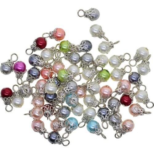 50 Pieces Assorted Color Pearl Filigree Flower Cap Jewelry Charms Pendants