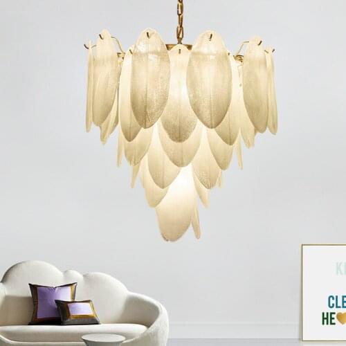 Post Modern Plate Gold Metal Led Pendant Lights Glass Leaves Lustre Luminaria Hanging Lamp Led Indoor Lighting Fixtures Lamparas