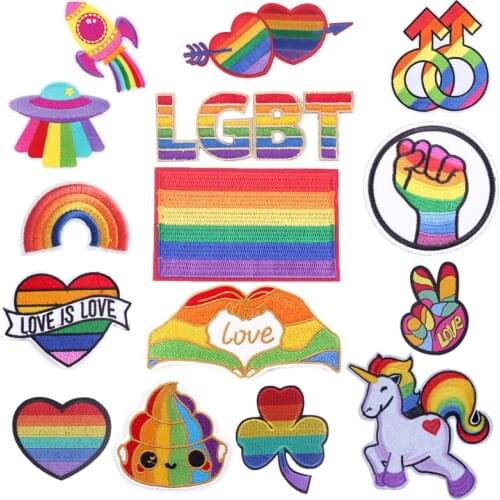 Rainbow Patch Sew Embroidered For Clothing LGBT Pride Badges Stickers Iron On Clothes Stripes Gay Appliques Patches For Clothing
