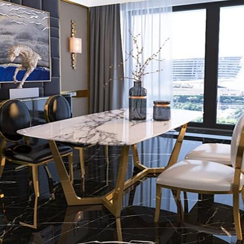 Nordic marble dining table rectangular post-modern minimalist small apartment dining table light luxury stainless steel dining