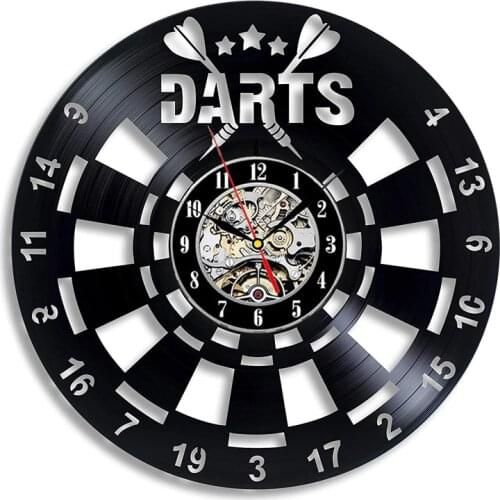 Darts Vinyl Record Wall Clock Man Cave Game Room Decoration 3D Clock Wall Watch Dart Board Pub Bar Darts Game Night Club Decor