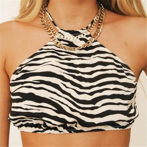 Womens Halter Crop Tank Tops, Sexy Sleeveless Tie Knot Back Zebra Print Camisole