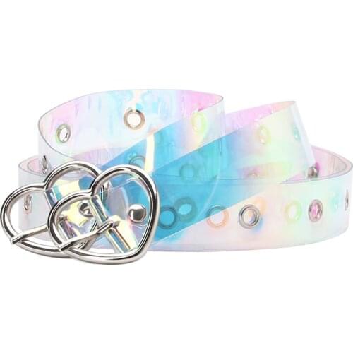 New laser resin PVC ladies belt holographic transparent belt metal pin buckle ladies transparent belt belt belt 105cm 2.8cm wide