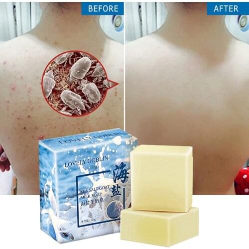 1pcs 60g Goat Milk Sea Salt Soap Cleaning Nourishing Oil-Control Whitening Acne Treatment Mite Removal Soap Face Soap Skin Care