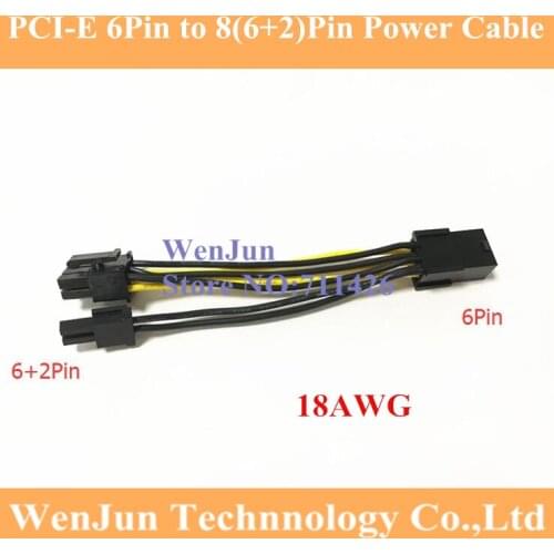10pcs PCI-E PCIe PCI Express 6Pin 6 pin female to 8Pin ( 6+2 )pin 8 pin Male Adapter GPU Video Card Power Cable 18AWG