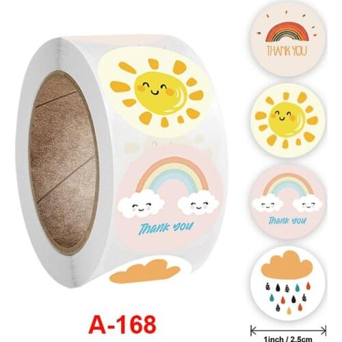 500 Pcs Round Cartoon Thank You Stickers Cute Sun Rainbow Clouds Sticker For Handmade Gift Decor Labels Kids Reward Stickers