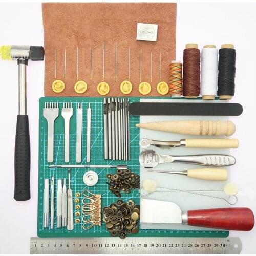 52pcs/set Professional DIY Leather Craft Tools Hand Sewing Stitching Punch Carving Work Saddle Groover Kit
