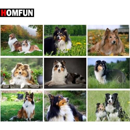 HOMFUN Diy Full Square Round Drill 5D Diamond Painting Cross Stitch Diamond Embroidery "Animal dog landscape" Home Decor Gift