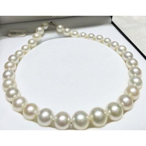 Noble women gift Jewelry Silver Clasp Natural 17" 12-14mm SOUTH SEA WHITE ROUND PEARL NECKLACE AAAA