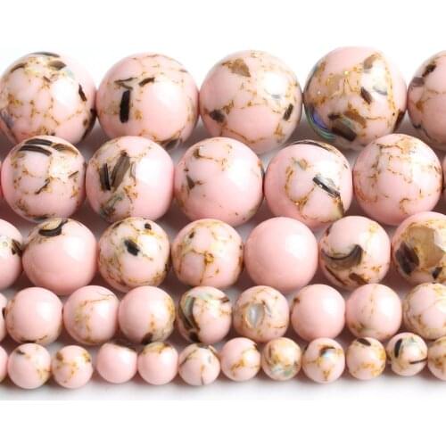 4/6/8/10/12mm Pink Howlite Stone Beads Round Loose Shell Beads for DIY Bracelet Accessories Jewellery Making 15'' Strand