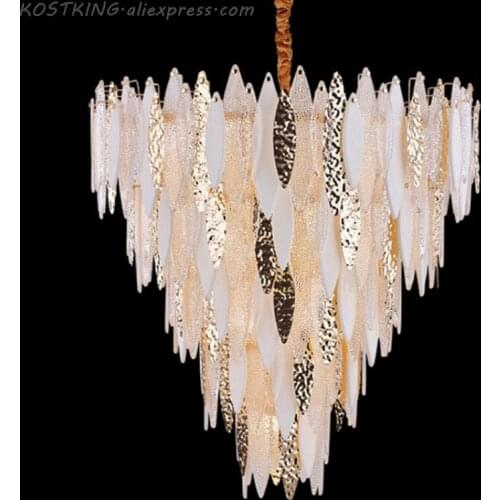 Nordic crystal chandelier modern colored glazed living room chandelier villa double staircase luxury decorative chandelier