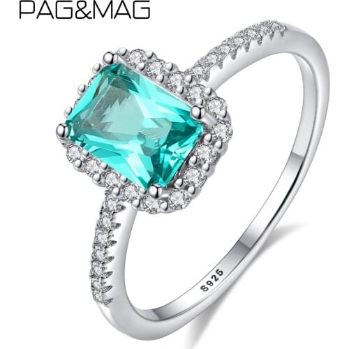 PAG&MAG Real 925 Sterling Silver Square Emerald Rings For Women Statment Wedding Band Rings Fine Jewelry SR0151