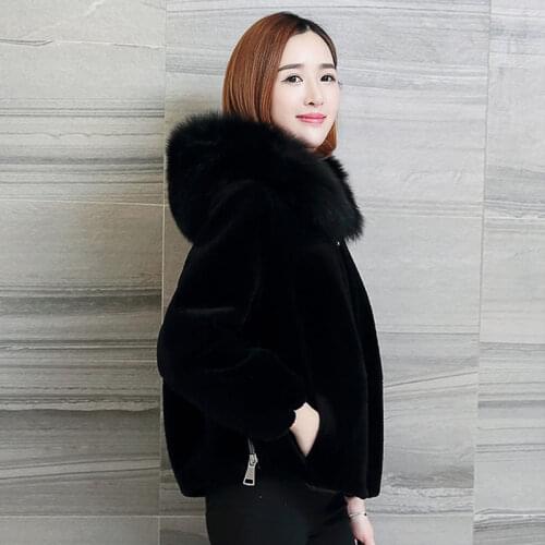 Winter Coats and Jackets Women Artificial Mink Fur Jacket Womens Big Fox Fur Collar Hooded Parkas Woman Clothes Casaco TN1069