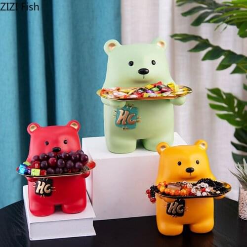 Cute Cartoon Bear Trays Decorative Ornaments Candy Jar Living Room Decoration Cosmetic Containers Storage Tray Modern Home Decor
