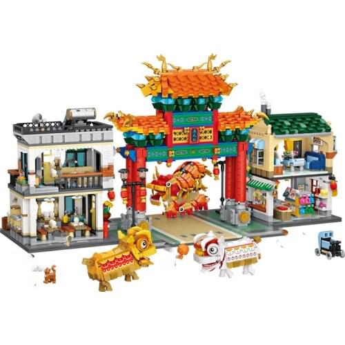 LOZ MINI blocks Chinese Traditional Culture Spring Festival/New Years Eve dinner/family education/Dragon Lion Dance /chinatown