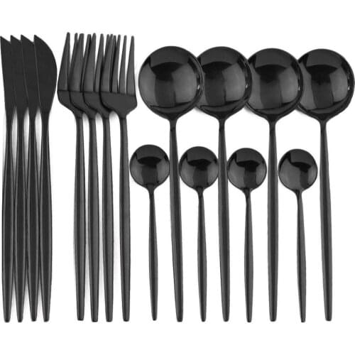 16Pcs Black Cutlery Set 18/10 Stainless Steel Dinnerware Set Kitchen Gold Tableware Set Knife Fork Spoon Dinner Set Gift Box
