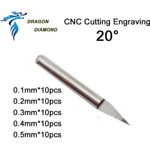 20 PCS CNC Cutting Engraving V Knife Dia 0.1mm, 0.2mm, 0.3mm, 0.4mm,0.5mm A Set Complete Kit Carbide PCB For Machine