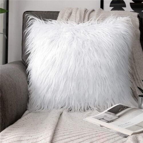 Wholesale White Plush Pillowcase Modern Simple Imitation Wool Solid Color Cushion Cover 45*45cm Lumbar Throw Pillows