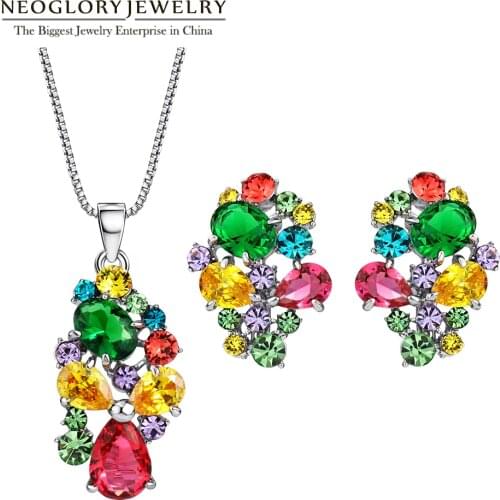 Neoglory Zinc Alloy Colorful Austrian Rhinestone Fashion Necklaces Earrings Jewelry Sets Wedding Charm 2020 New Indian Gifts