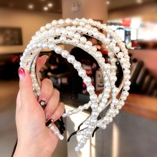 New Women Elegant Full Pearls Simple Hairbands Sweet Headband Hair Hoops Holder Ornament Head Band Lady Fashion Hair Accessories