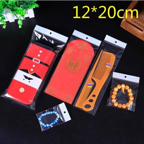 Wholesale 200Pcs/Lot 12cm*20cm Clear Self Adhesive Seal Plastic Bag OPP Poly Bag Event Packaging Bag With Hang Hole
