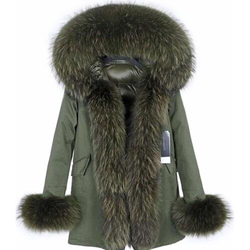 Real Raccoon Fur Coat Jacket Leader Hooded Coat Short Parka Long Camouflage 2020 Women Winter Jacket Natural Collar Sleeve Style