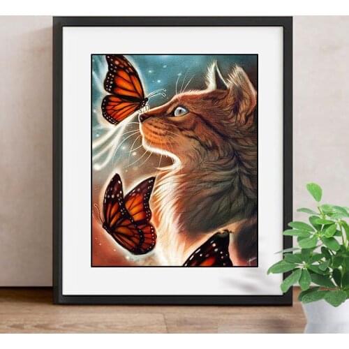 Full Square Diamond Painting Cat 5D DIY Diamond Embroidery Butterfly Mosaic Decoration Home Animal Picture Of Rhinestone